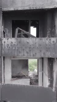 Vertical Video of a Destroyed House During the War in Ukraine alt