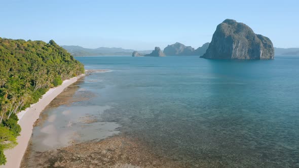 Aerial Drone Panoramic View of El Nido Coastline at the Low Tide alt