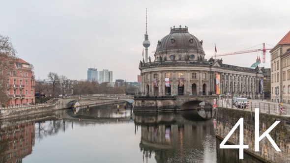 Sunrise hyperlapse in central Berlin with Bode museum and TV tower in 4k alt