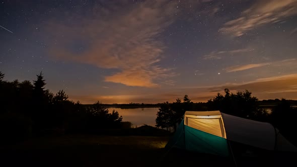 Camping. Tent at Night Time Lapse.