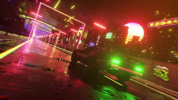 Car and City in Neon Style alt