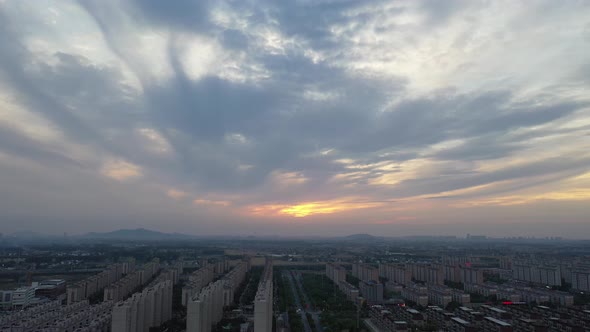 Aerial Photography In The City At Sunset 