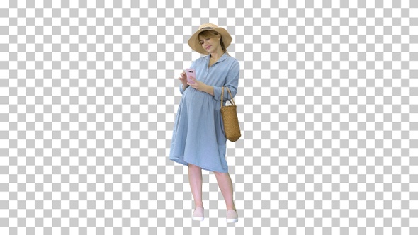 Happy pregnant woman in blue dress and, Alpha Channel alt