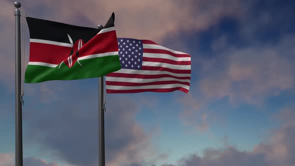 Kenya Flag Waving Along With The National Flag Of The USA - 2K alt