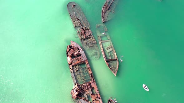 Aerial View of Tangalooma Shipwrecks in Brisbane Australia in the Summer alt
