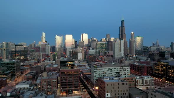 Flyover Fulton Market at Blue Hour - Chicago