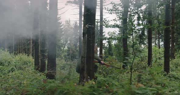 Millitary Action in Dense Forest Running After Terrorist Concept of War and Terrorism alt