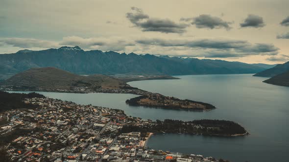 Queenstown and The Remarkables - Vintage tone sunset time lapse alt