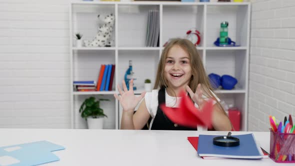 Happy Child Having Fun Playing with Paper Plane at School Lesson Express Happiness High School