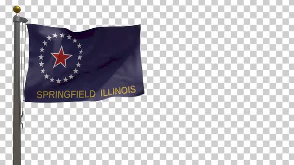 Springfield City Flag (Illinois, USA) on Flagpole with Alpha Channel - 4K alt