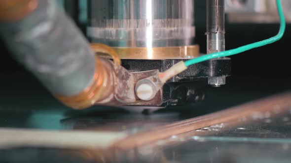 Modern technological cutting effect on sheet of metal on CNC machine
