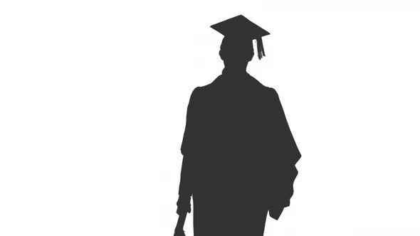 Black And White Silhouette Of Graduating Student Walking