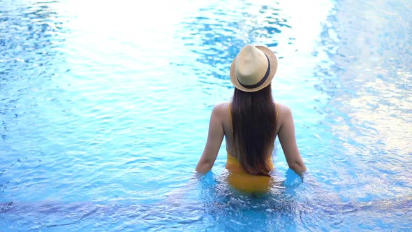 Outdoor swimming pool in hotel resort for vacation alt