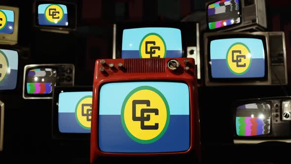 Flag Of CARICOM (Caribbean Community) and Retro TVs. alt