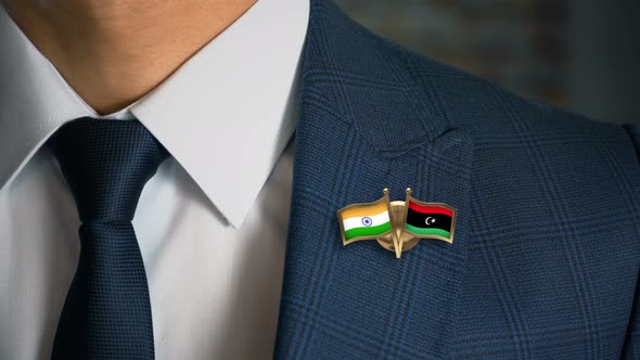 Businessman Friend Flags Pin India Libya alt