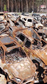 Vertical Video of Destroyed Cars in the City of Irpin Ukraine alt