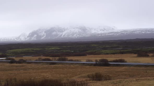 Single Road In Iceland Rainy Landscape