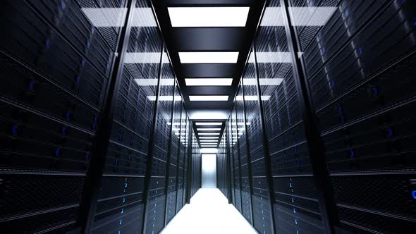 Endless working data center animation. Blue shining LED lights. Loopable. HD alt