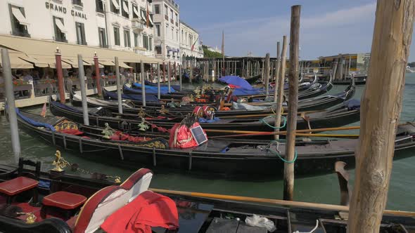 Gondolas moored along the waterfront