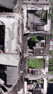Vertical Video of a Wartorn House in Ukraine alt