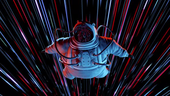 Epic Person Spaceman in the Space Suit Looking Around in Wonder Stars alt