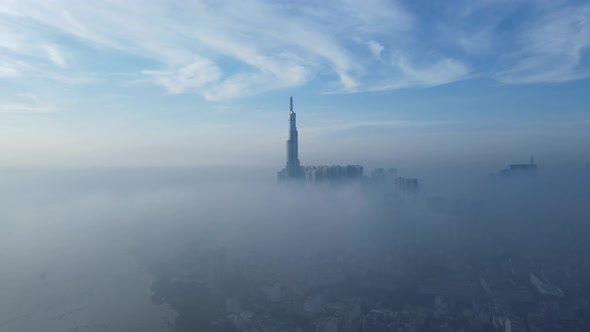 Aerial View Clouds Skyscrapers Vinhomes Landmark81 in Ho Chi Minh City, Viet Nam