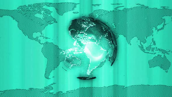 Digital tech earth globe spinning. Animated futuristic earth rotation technology background.  A 219