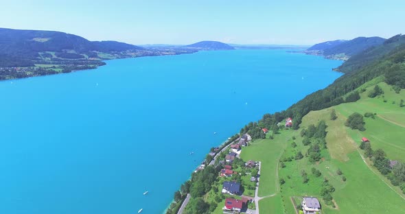 Aerial View of Attersee is the Largest Lake of the Salzkammergut Region in Austria