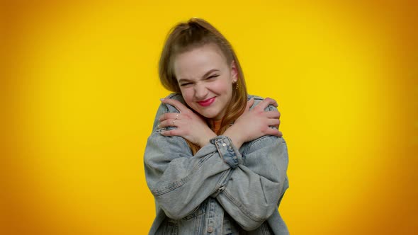 Teen Cute Stylish Girl Spread Hands and Give Hug Embrace to you alt