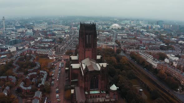 Aerial View of the Liverpool Cathedral or Cathedral Church of Christ alt