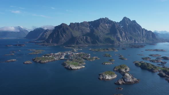 Norwegian Rocky Coastline and fishing village 