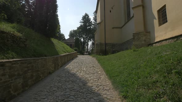 Alley along a church alt