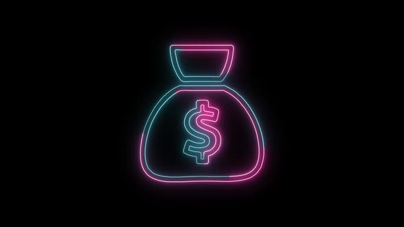 Glowing neon line banknote dollar icon isolated on black background. Banking currency sign. alt