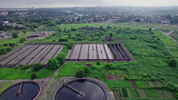 Aerial Top View of Sewage Treatment Plant alt
