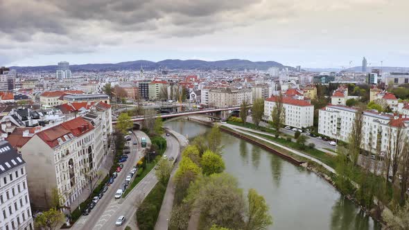 Vienna Historical Town From Above Aerial Outdoors View Flying Copter Shot of European Touristic alt