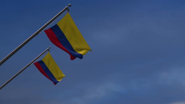Colombia Flags In The Blue Sky - 4K