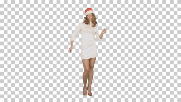 Christmas Holidays young attractive woman dancing, Alpha Channel