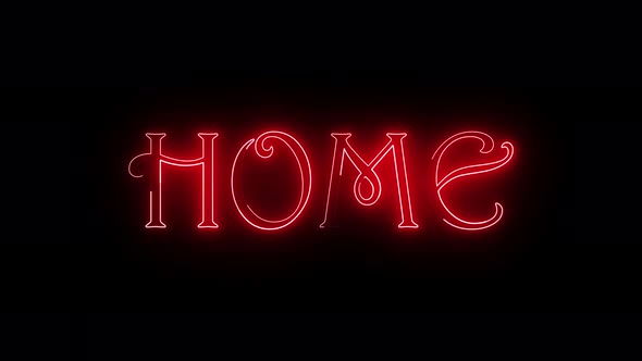 Neon glowing home text around home text. Glowing neon text animation. A 121