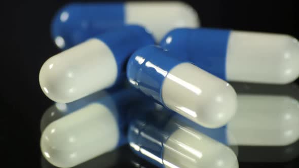 Medicine pills rotating close up