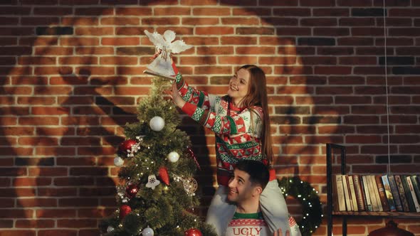 Happy Couple Preparing for New Year Winter Holidays Celebration Concept alt