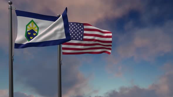 Colorado Springs City Flag Waving Along With The National Flag Of The USA - 4K alt