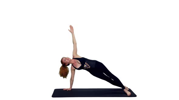 Slim Woman In Black Bodysuit Doing Yoga Exercises, Alpha Channel Included