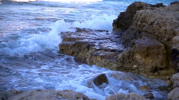 Waves And Rocks Near Seaside