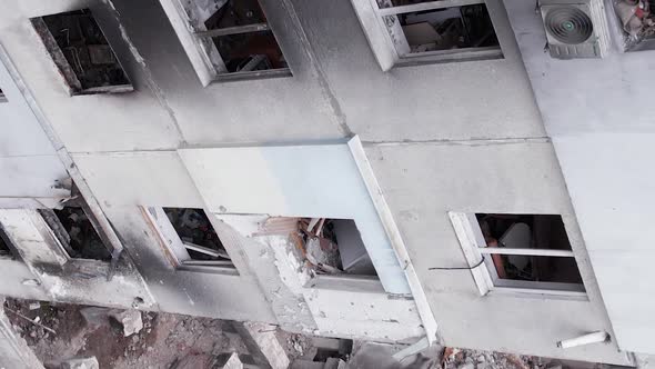 Vertical Video of a Destroyed Residential Building During the War in Ukraine alt
