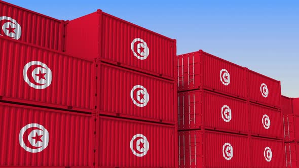 Cargo Containers with Flag of Tunisia alt