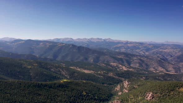 Aerial 4k wide shot. Drone flying over scenic fall colors in the Colorado Rocky Mountains.