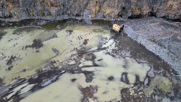 Aerial Drone View of Career in Europe, Crushed Stone Quarry at Summer Sunset alt