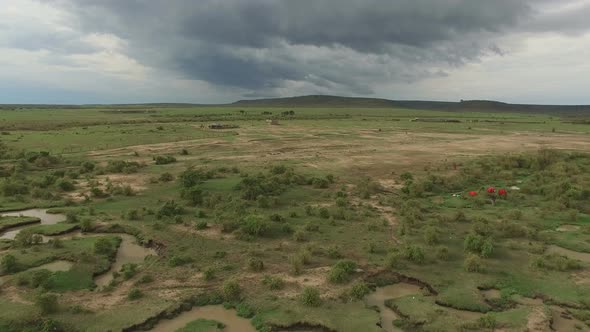 Aerial view of hills and land in Masai Mara  alt