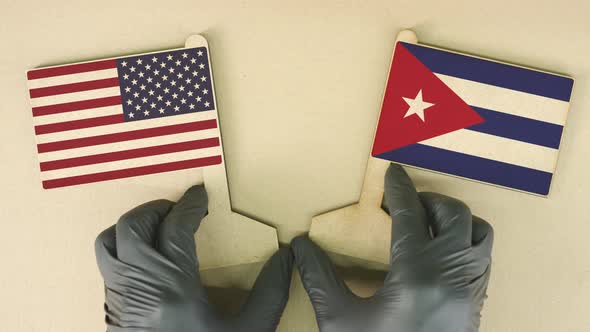 Flags of the USA and Cuba Made of Recycled Paper