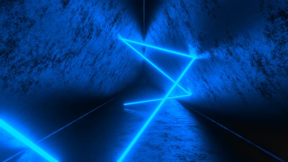 Blue Laser Ray Moving and Bouncing in Triangle Dark Tunnel